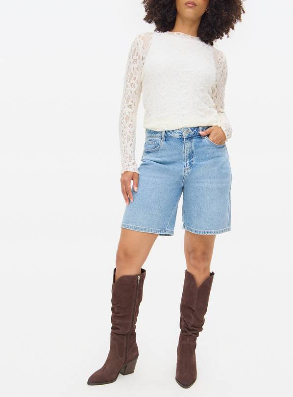 Mid Wash Embellished Denim Bermuda Shorts  18